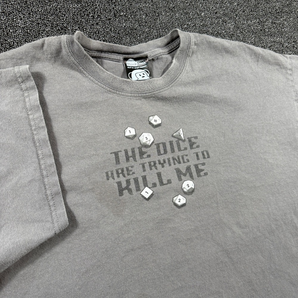 ThinkGeek Mens XL Gray The Dice Are Trying To Kill Me D&D RPG Graphic T-Shirt